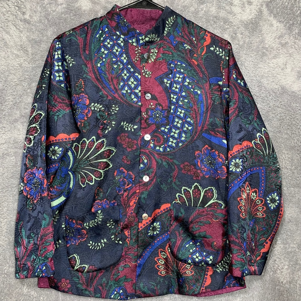 Vintage Reversible Asian Style Jacket Women's Paisley Floral Multicolor / Maroon